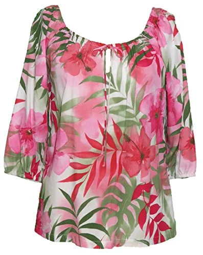 RJC Womens Watercolor Tropic Peasant Blouse