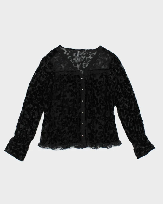 Vintage 90s Point Zero Velvet Mesh Long Sleeve Blouse - M