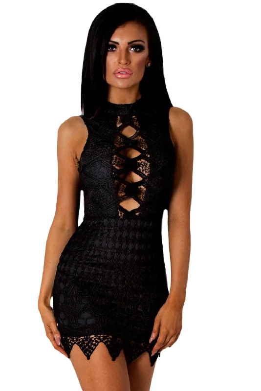 Black Crochet Cut out Mini Dress