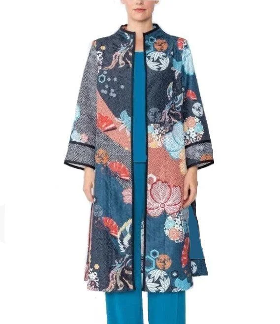 IC Collection Asian Inspired Long Open Front Jacket - 5840J - Size M Only!