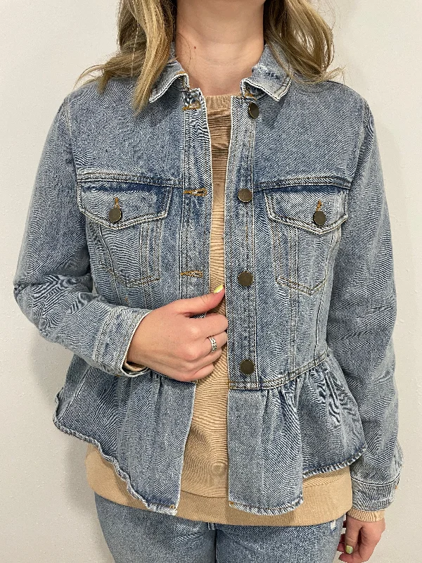 DISTRESSED PEPLUM JACKET - LIGHT DENIM