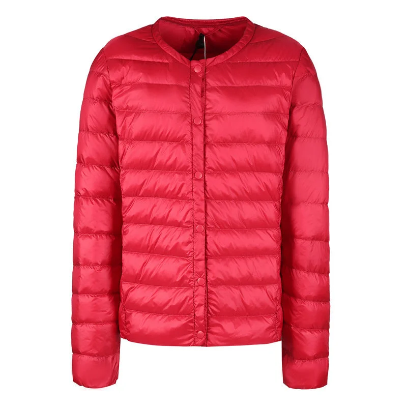 Lightweight Down Jacket, Women's Collarless Short Coat, Multi Colours