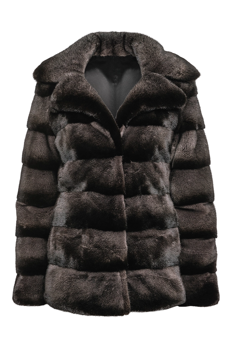 Nickel Gray Horizontal Mink Fur Jacket - Notch Collar