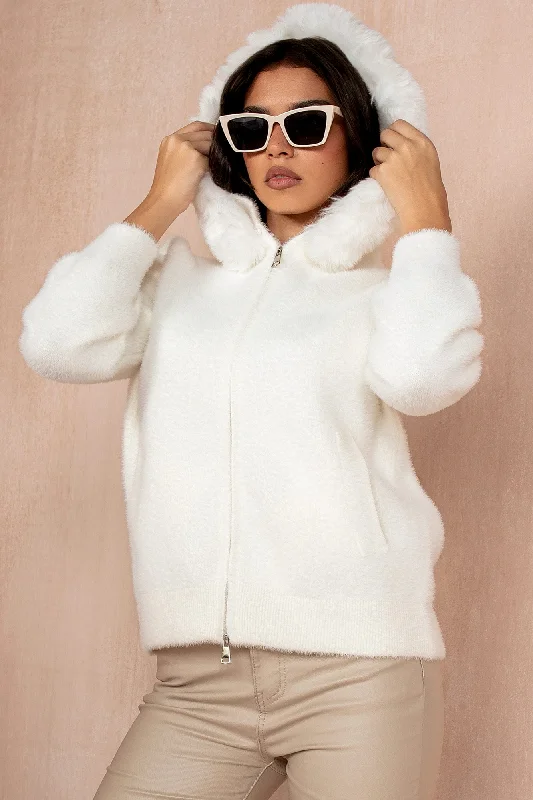 Felix White Fluffy Zip Up Jacket