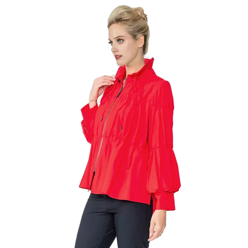 IC Collection SHIRRED Zip Front Jacket in Red - 1395J-RED