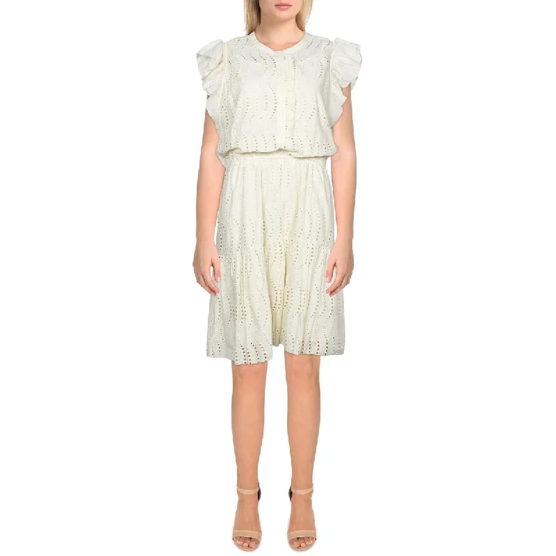 Joie Womens Krystina Eyelet Ruffle Mini Dress