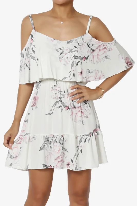 Linza Floral Tiered Cold Shoulder Mini Dress