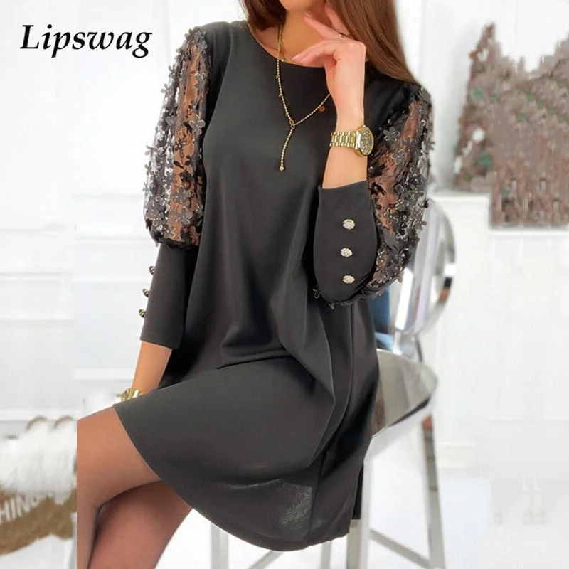 LIPSWAG Lovely O-Neck Long Lace Multi-Choice Sleeve Mini Dress