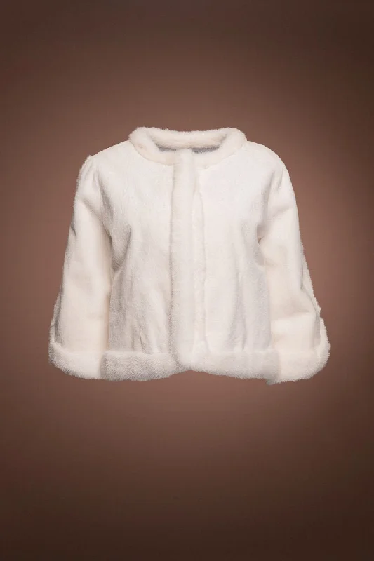 Split Cuff White Sheared & Long Haired Mink Fur Jacket