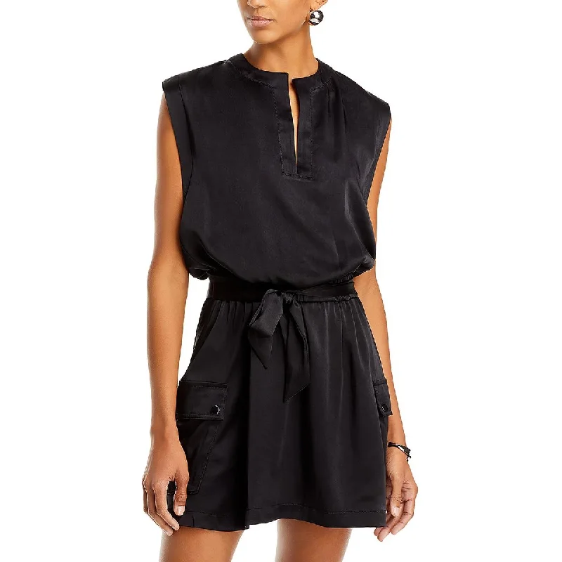 Ramy Brook Womens Addison Satin Split Neck Mini Dress