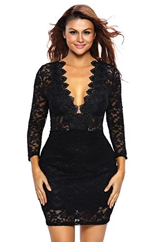 Women's Hollow Out Lace V Neck Clubwear Mini Dress by Roswear