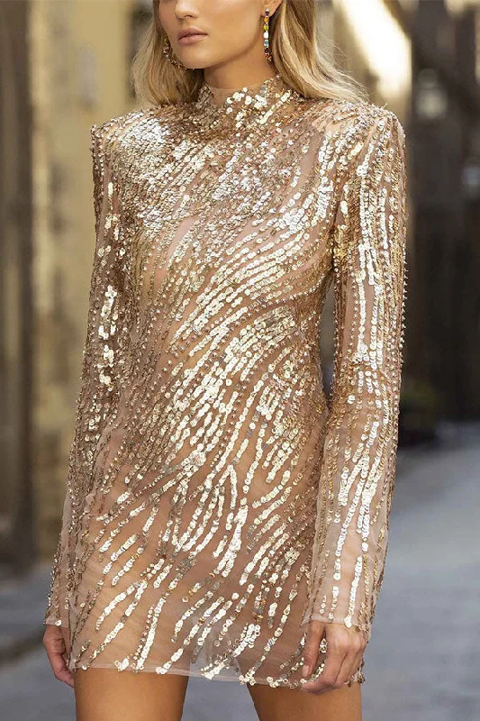 Sexy Gold Sequin Mini Dress