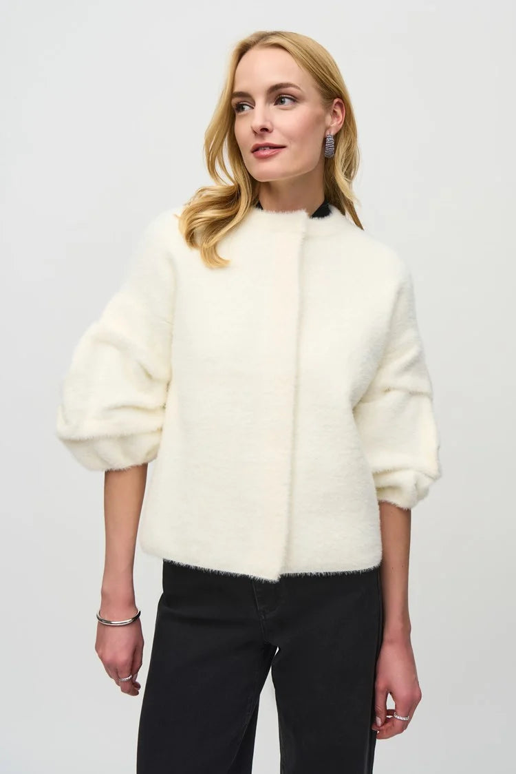 Sweater Knit Puff Sleeve Jacket - Vanilla