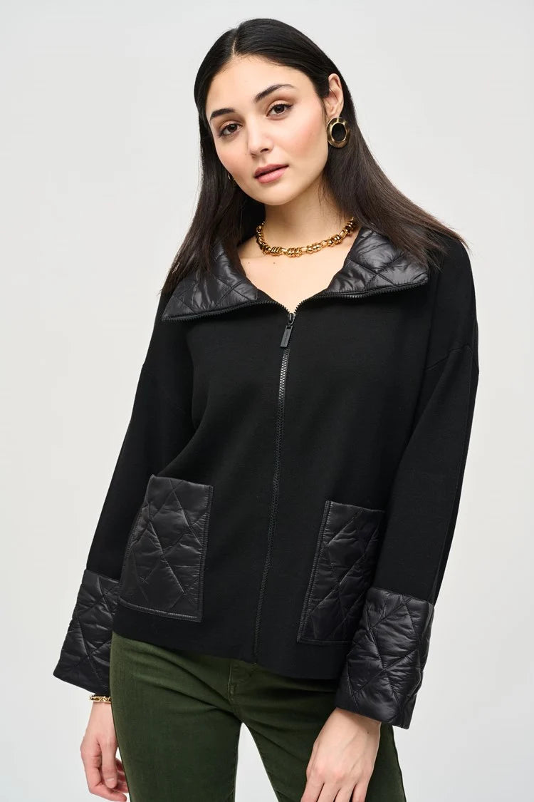 Sweater Knit Zipped Jacket - Black