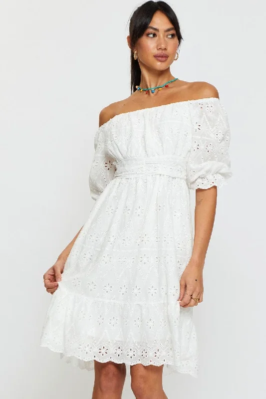 White Mini Dress Off Shoulder