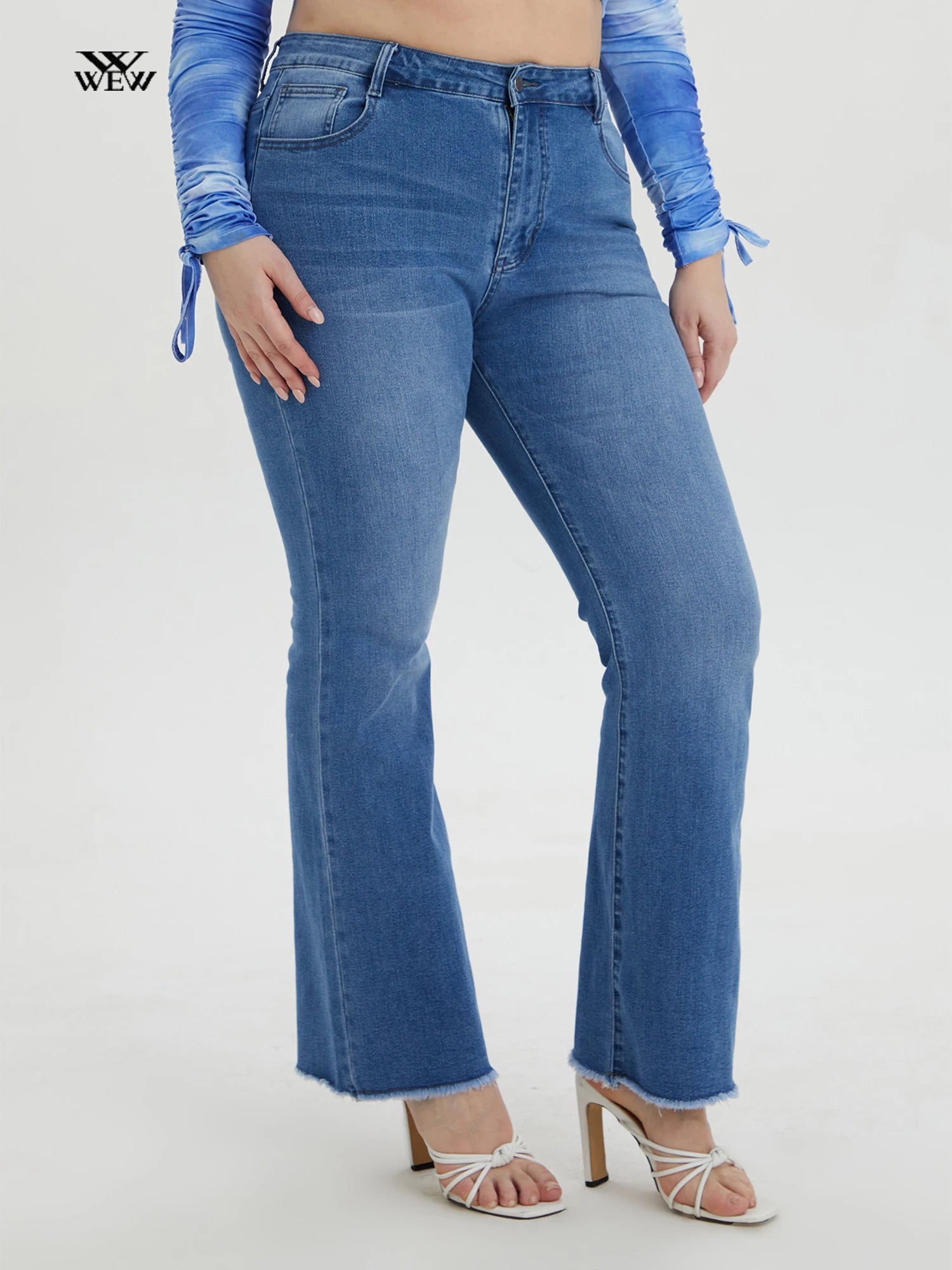 Spring Plus Size Light Blue Jeans for Women Curvy Stretchy Women Jeans