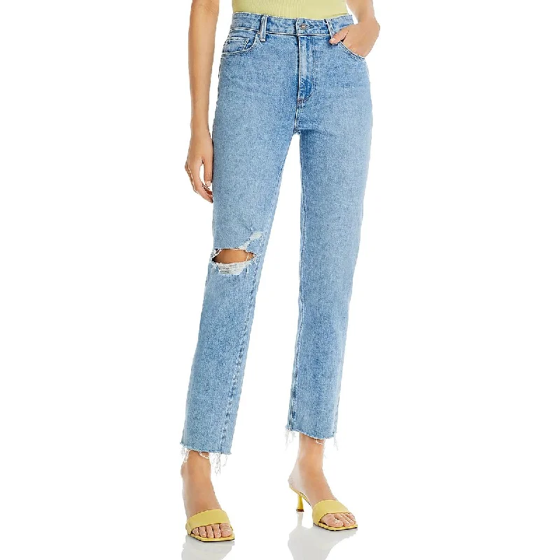 Stella Womens Distressed Released Hem Straight Leg Jeans