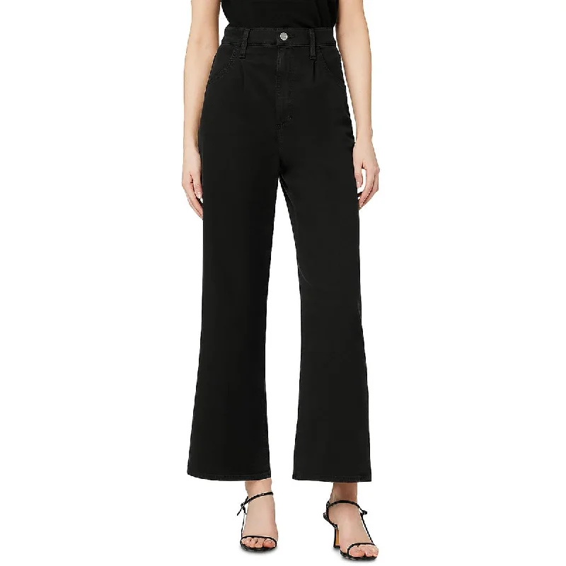 Womens High Rise Pleated Wide Leg Jeans