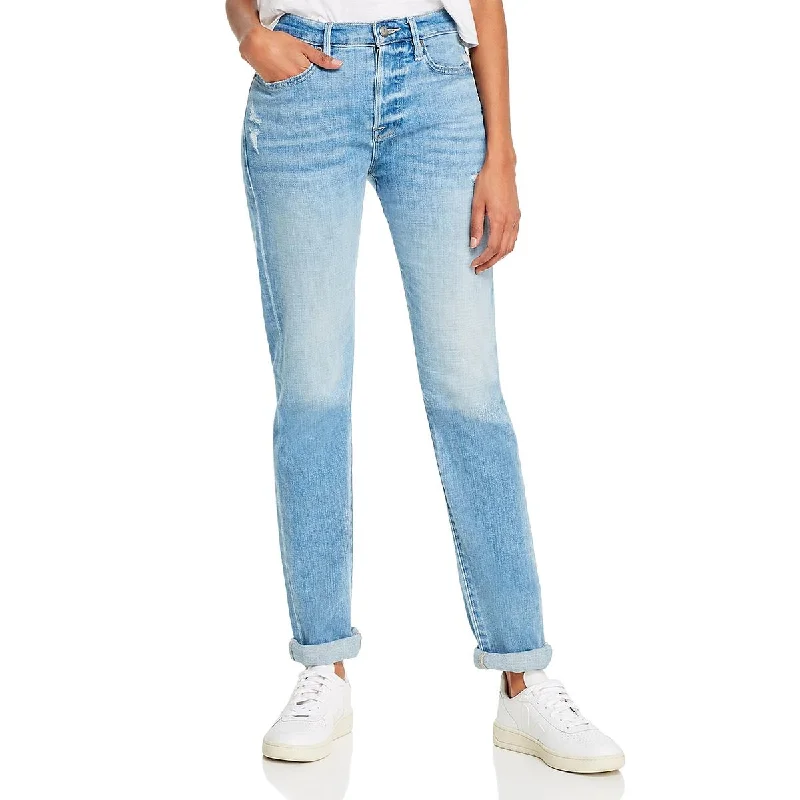 FRAME Womens Le Beau Denim Destroyed Boyfriend Jeans