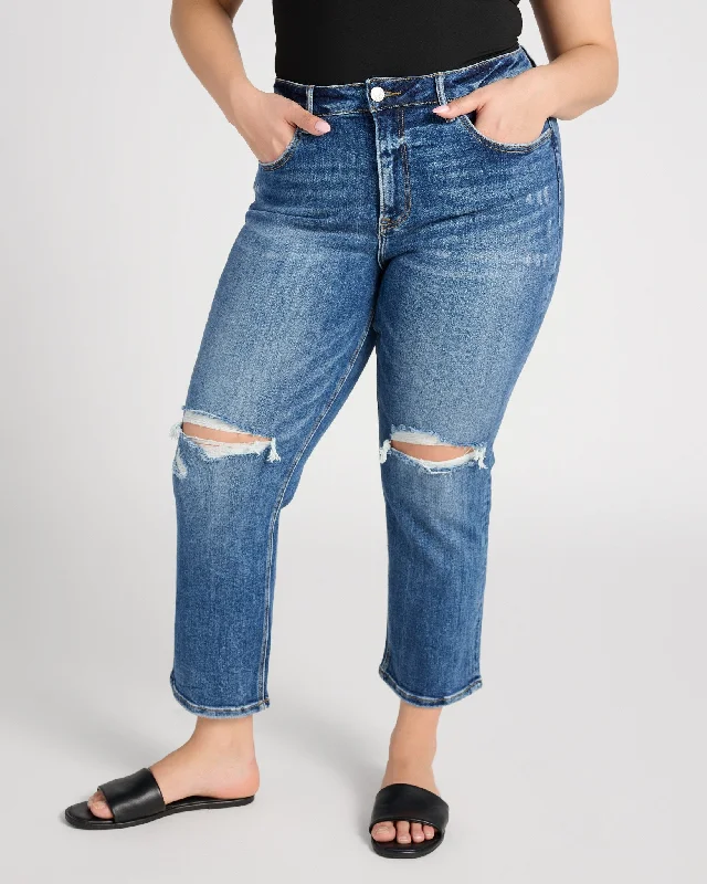 Plus Size Vintage High Rise Crop Straight Leg Jeans