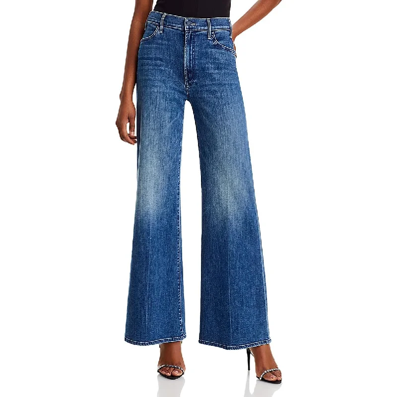 Mother Womens High Rise Stretch Wide Leg Jeans