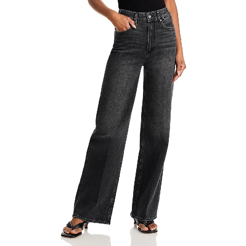 Paige Womens High Rise Solid Wide Leg Jeans