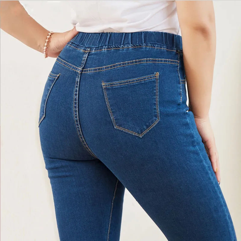 Plus Size 5XL 6XL Women's Elastic Waist Skinny Jeans High Waist Curvy Mom Jeans