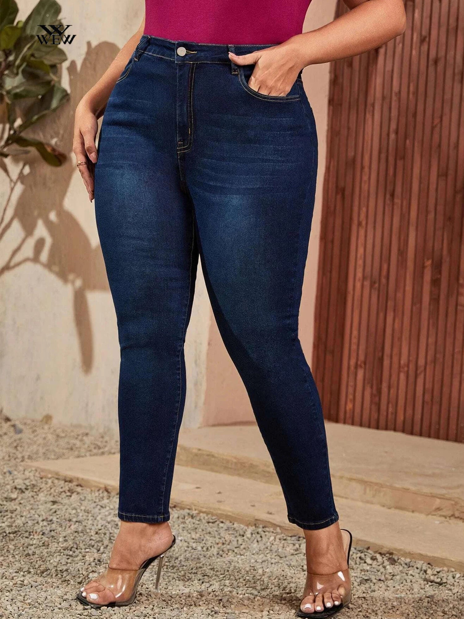 Plus Size Skinny Jeans for Women Full Length High Waist Women Jeans