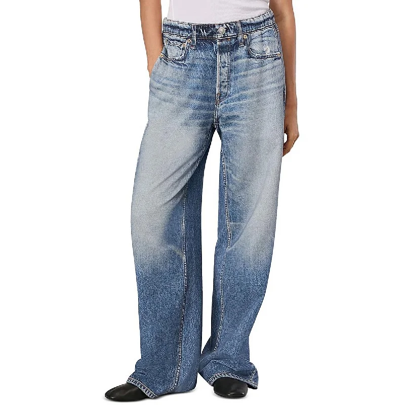 Rag & Bone Womens Cotton Pull On Wide Leg Jeans