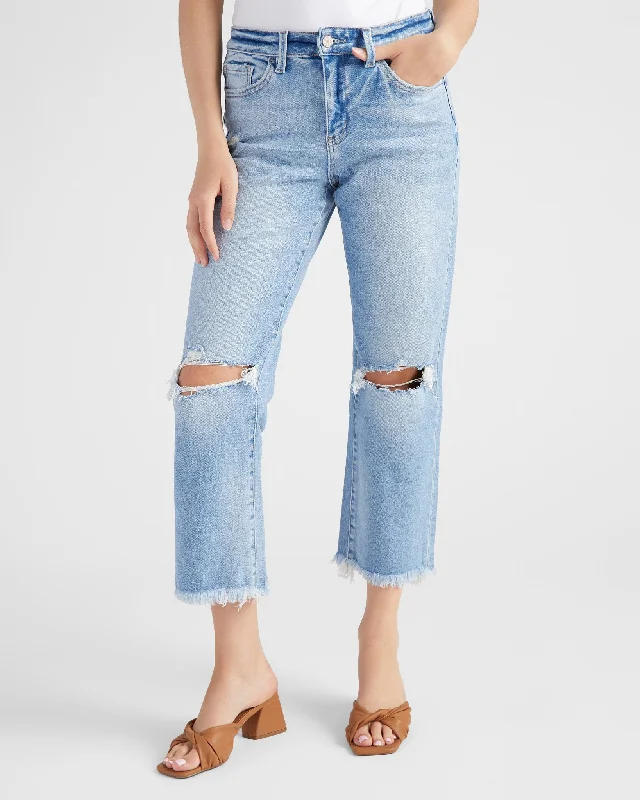 High Rise Cropped Straight Leg Jeans