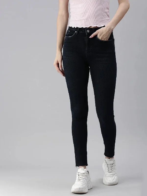 Women's Navy blue Solid Denim Skinny Jeans-GZ-5157-B-Navyblue