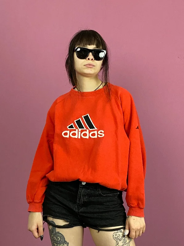 90s Adidas Vintage Women's Sweatshirt - S Red Cotton Blend