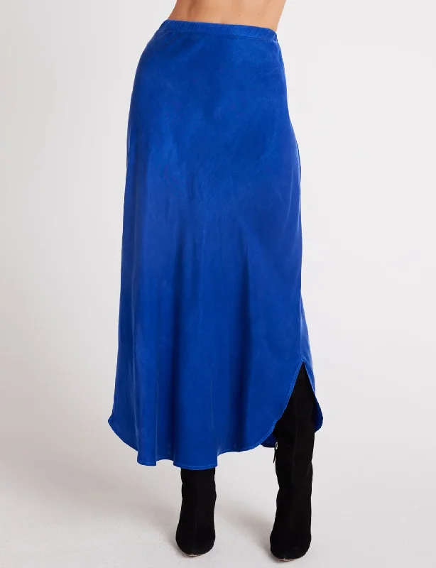 Asymmetric Side Slit Bias Skirt, Rich Cobalt