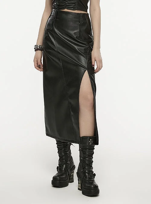 Black Faux Leather A-Line Skirt