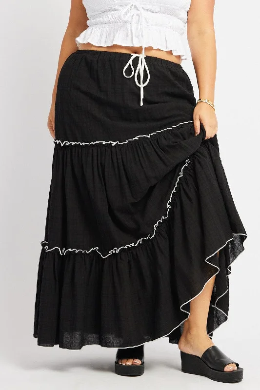 Black Tier Contrast Tie Maxi Skirt