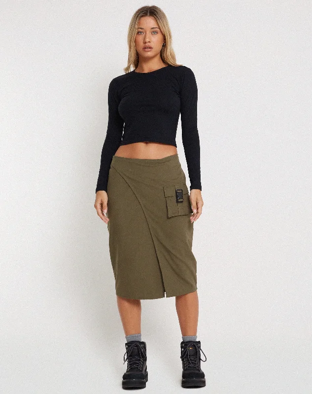 Catriona Midi Skirt in Military Khaki