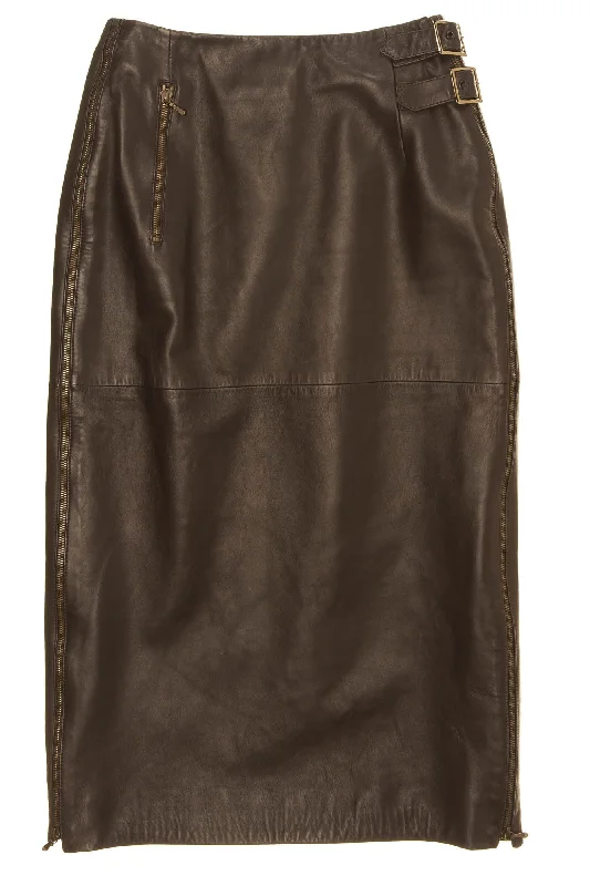 John Galliano for Christian Dior - Dark Brown Leather Pencil Skirt - FR 38