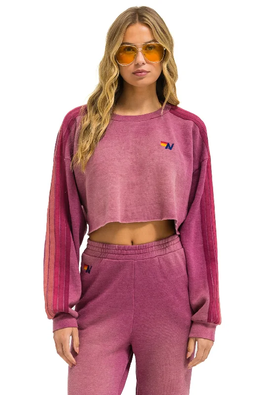 CLASSIC STRIPE CROPPED CREW SWEATSHIRT RELAXED - FADED BERRY