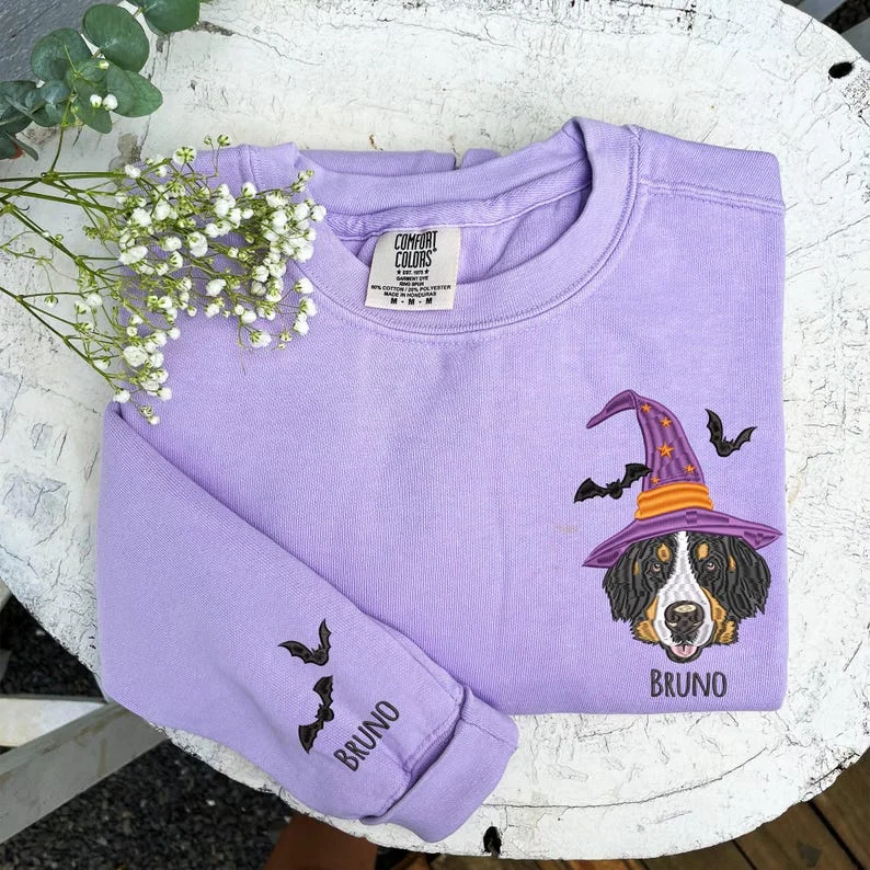 Dog Halloween Embroidered Sweatshirt, Custom Pet Portrait Hoodie, Halloween Dog Hoodie, Personalised Dog Gifts, Halloween Gifts For Girlfriend