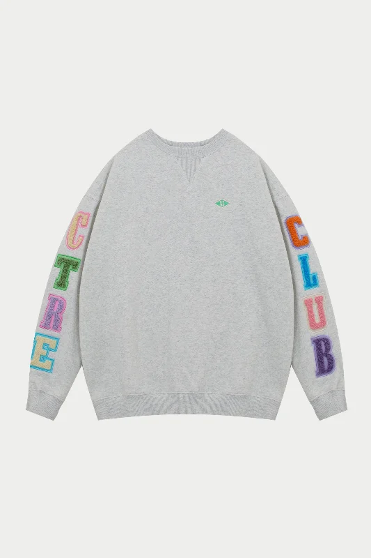 MULTIBADGED CHENILLE SWEATSHIRT - GREY MARL