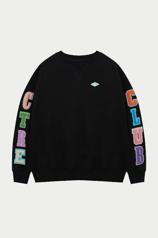 MULTIBADGED CHENILLE SWEATSHIRT - BLACK