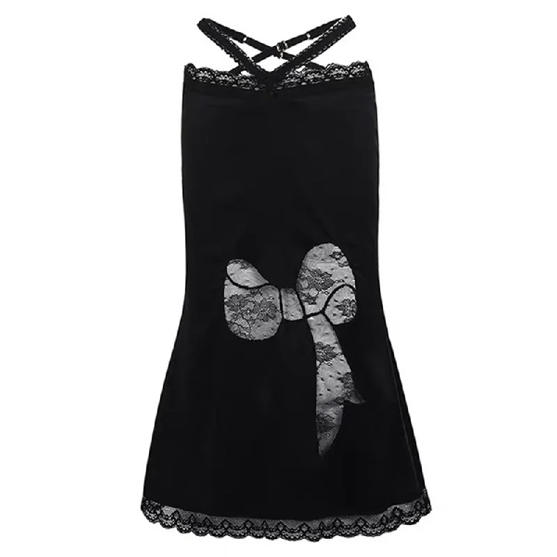 Satin Coquette Bow Lace Midi Skirt