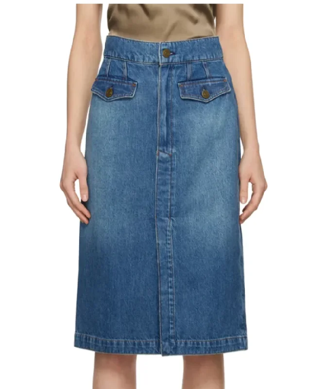 The Vent Front Denim Midi Skirt