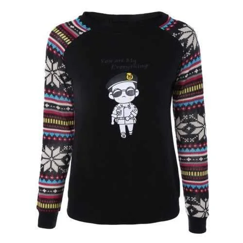 Raglan Sleeves Cartoon Print Sweatshirt - Black 2xl