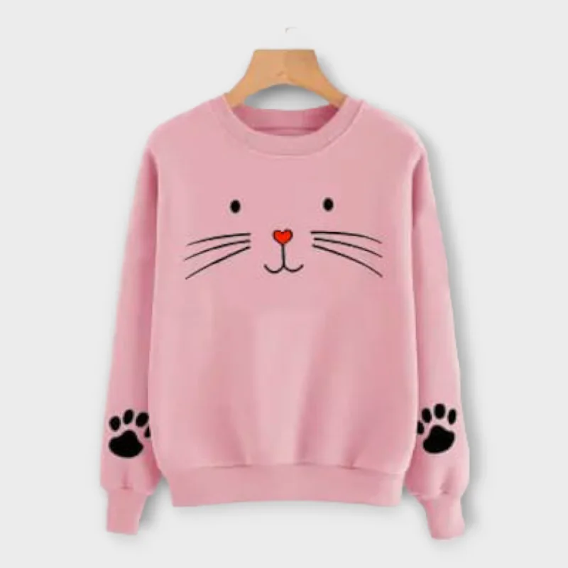 Winter Pink Cat-y Sweatshirt for Womens