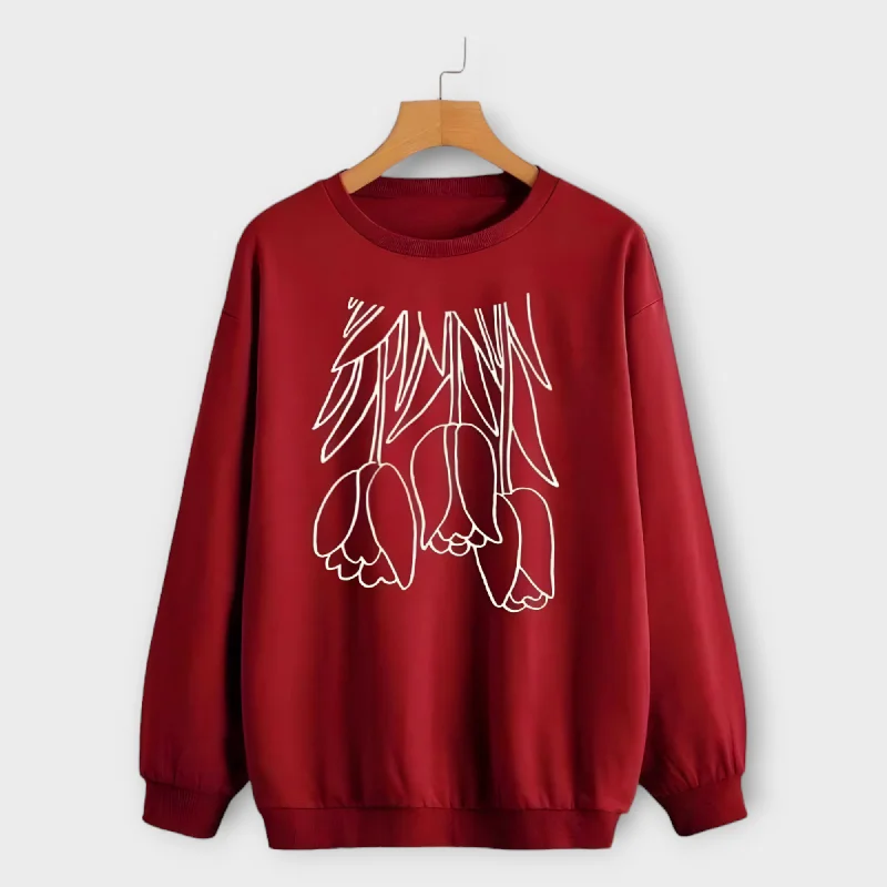 Winter Printed Red Sweatshirt For Womens