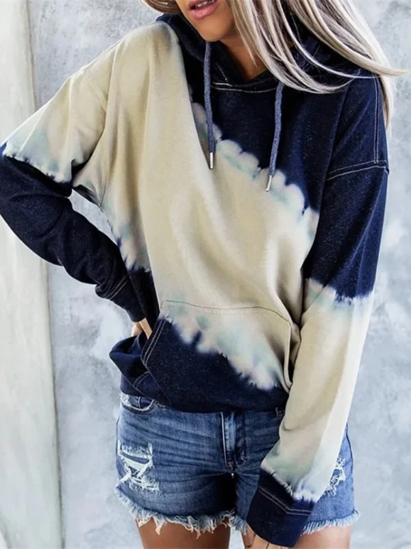 Women's Horizontal Tie Dye Hoodie With Kangaroo Pocket