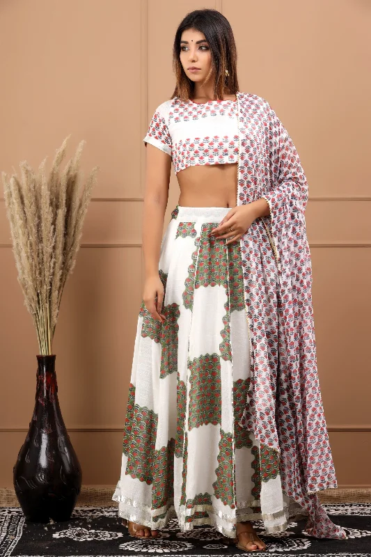 Women's Umrao Skirt And Kota Doria Dupatta Set - Saras The Label